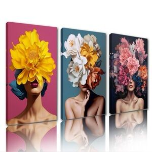 Tucocoo 3 Panels Flower Girl Canvas Wall Art